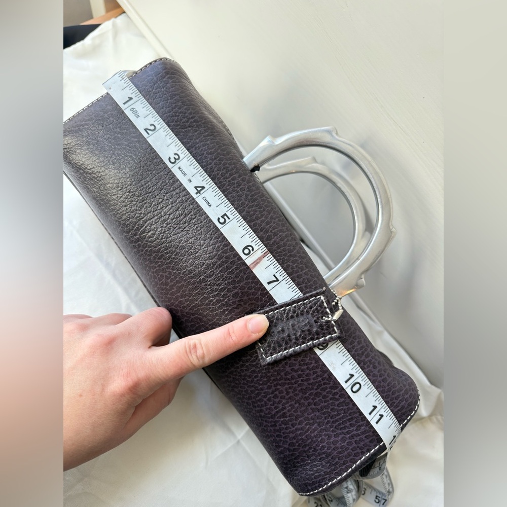 Latica Vintage Y2K Pebbled Leather Barrel Bag | Purple Silver Handle - Picture 12 of 17
